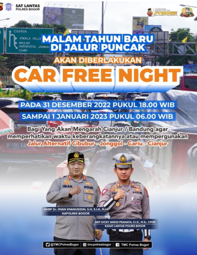 Ini Jadwal Pemberlakuan Car Free Night Malam Tahun Baru di Puncak Bogor -  Korlantas Polri