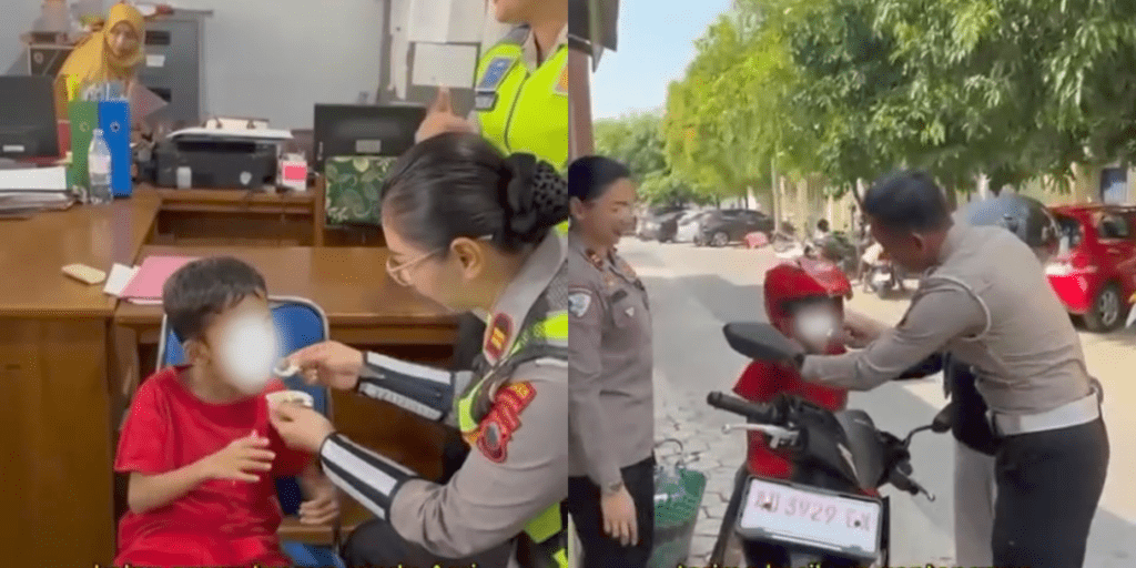 Polwan Satlantas Sragen Sigap Bantu Anak Berkebutuhan Khusus Kembali ke Orang Tuanya